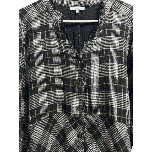 Habitat Cozy Patterned Raw Edge Gauzy Cotton Plaid Tunic Sz.L - Picture 3 of 7
